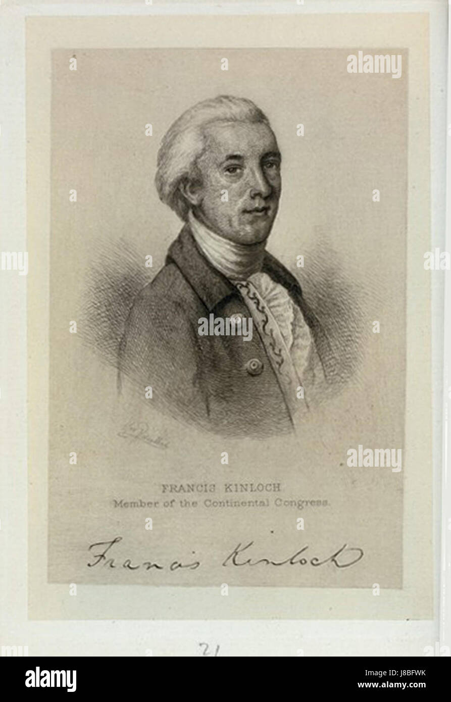 Francis Kinloch war ein US-amerikanischer Politiker und Landbesitzer aus South Carolina, bekannt für seine Beteiligung an der frühen amerikanischen Politik während der Kolonialzeit. Stockfoto