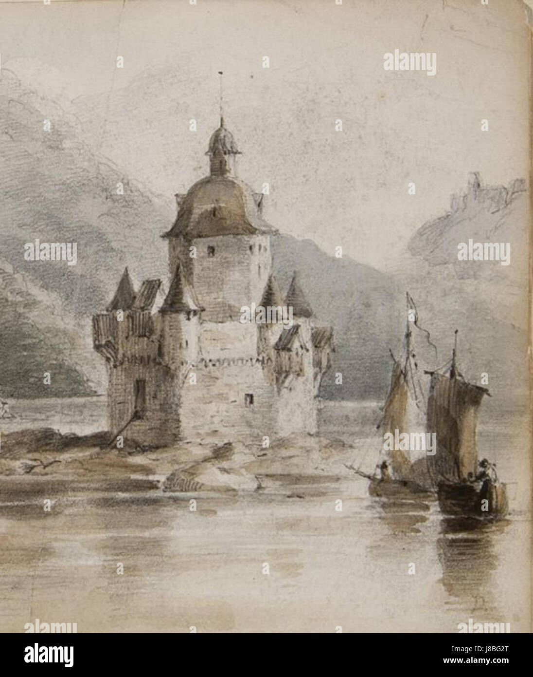 F.O.C. Darley (1882 1888), Pfalz-Burg am Rhein, 1866. Bleistift und Aquarell auf Papier. Kollektion Brandywine River Museum Stockfoto