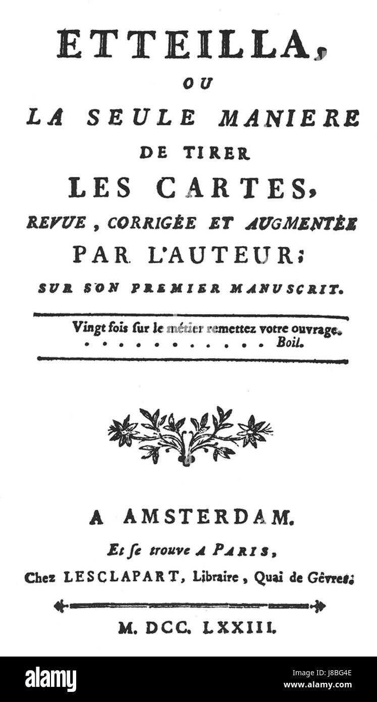 Etteilla Ou la sole 1773 Stockfoto