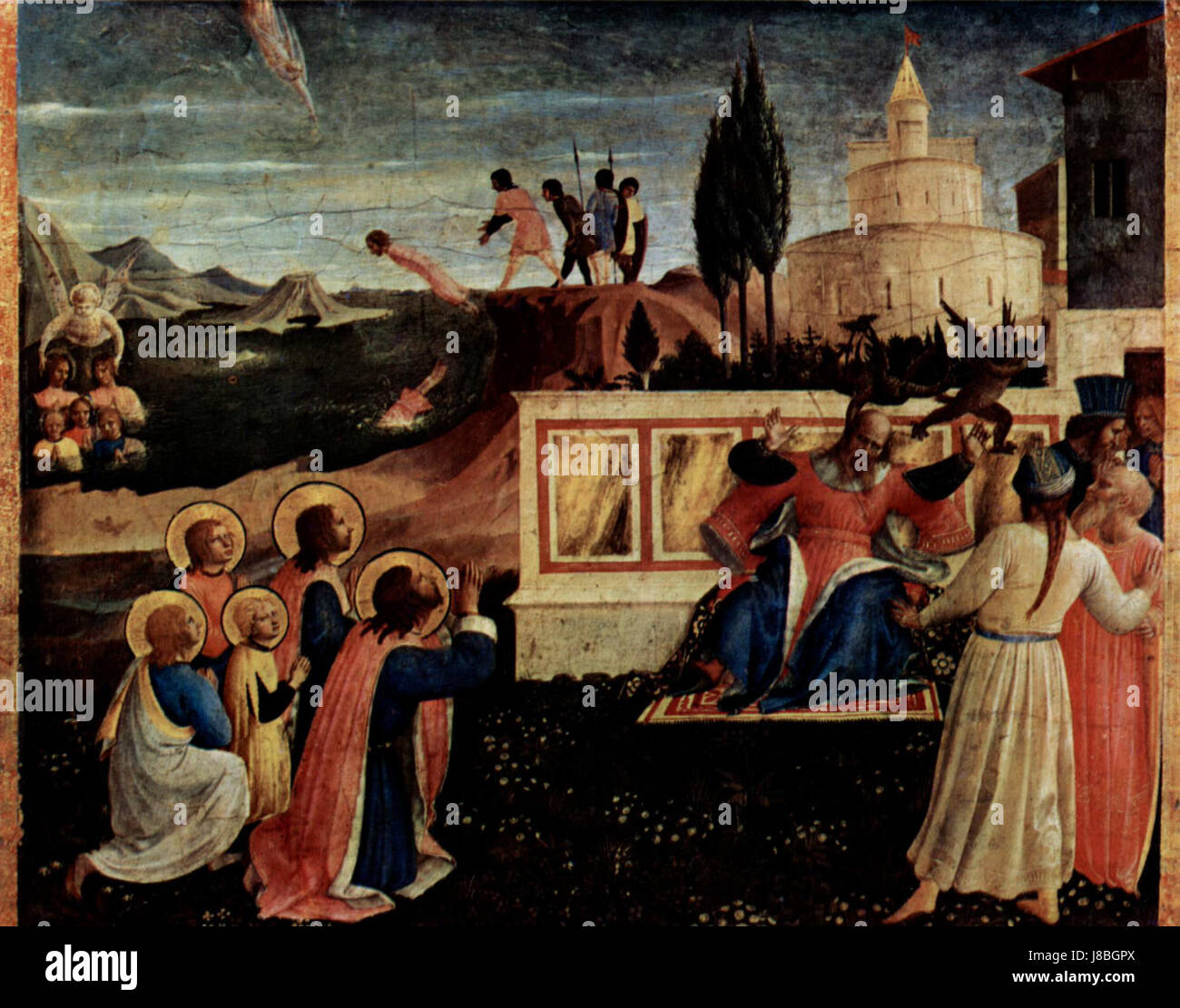Bild eines Freskos von Fra Angelico, das seinen Renaissance-Stil und religiöse Themen zeigt und spirituelle Themen und künstlerische Finesse betont. Stockfoto