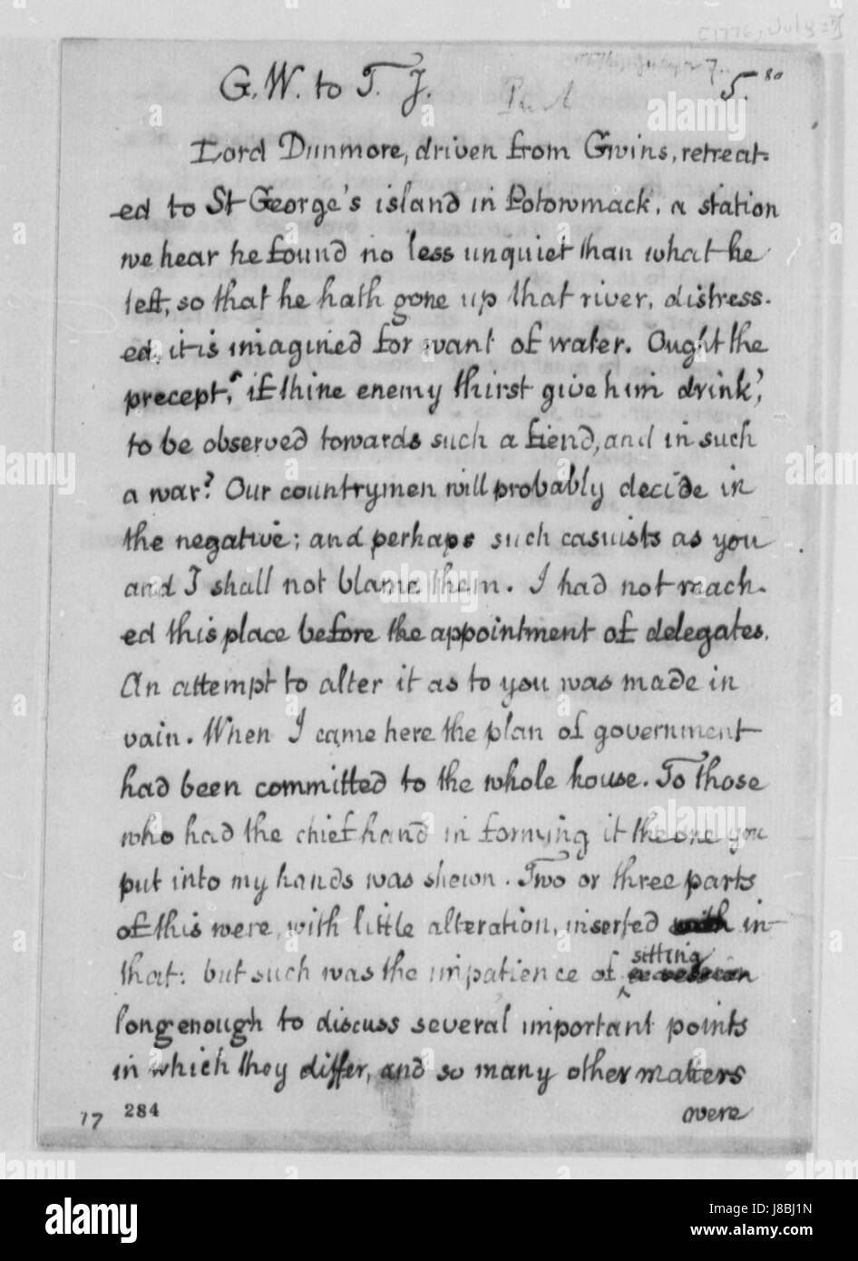 George Wythe Thomas Jefferson Brief Stockfoto