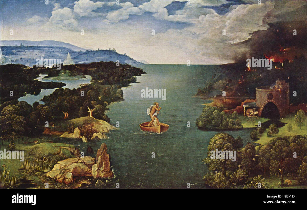 Joachim Patinir war ein flämischer Renaissance-Maler, der für seine Landschaften bekannt war. Seine Werke zeichnen sich durch detaillierte Darstellungen der Natur aus, die oft religiöse Themen mit szenischen Hintergründen verbinden. Stockfoto