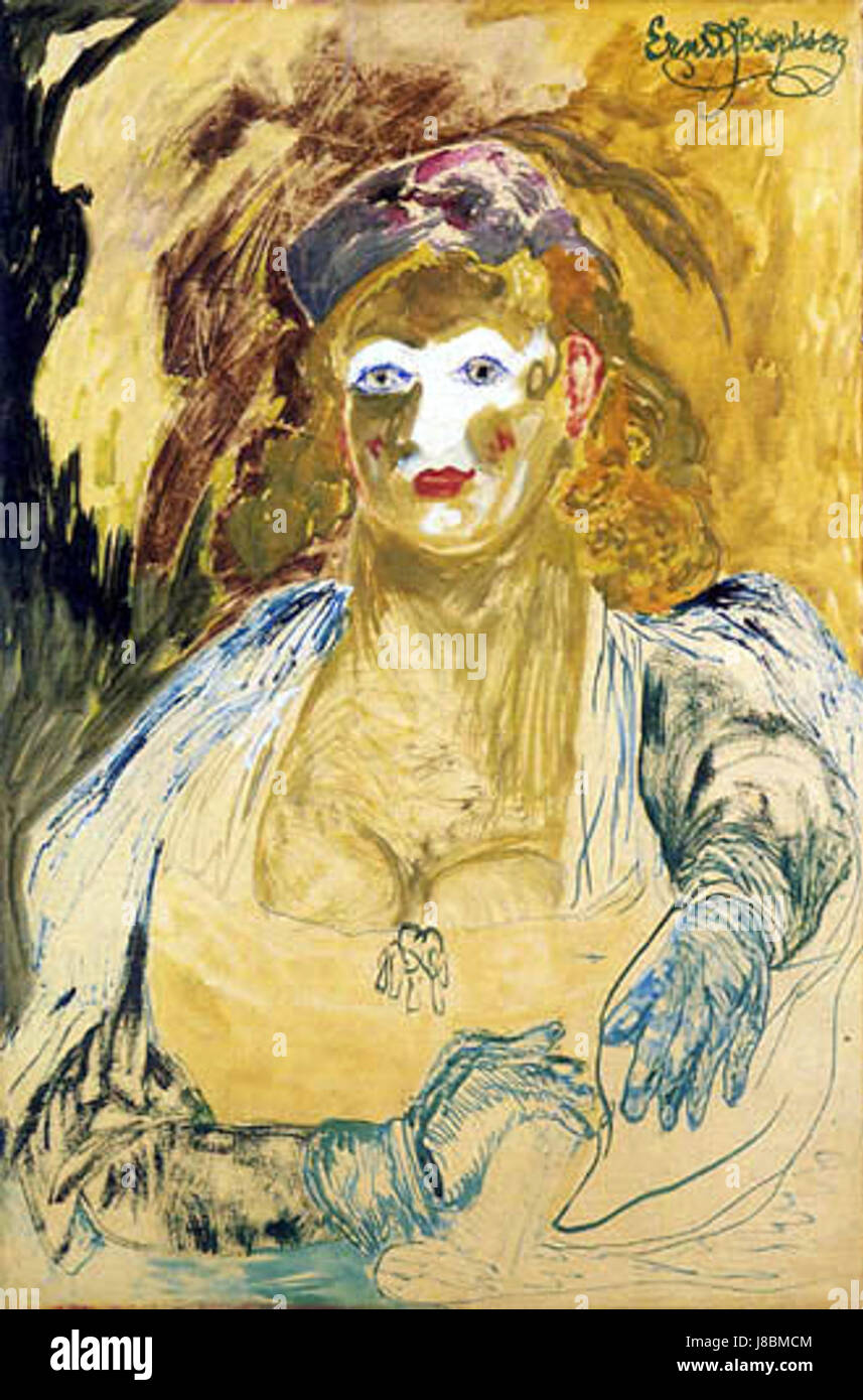 Dieses Bild zeigt eine Frau, wahrscheinlich eine Schauspielerin oder Sozialistin, in einer Theaterbox, die allgemein als „Theaterloge“ bekannt ist. Das Theaterloge bietet einen privaten und erhöhten Blick auf die Bühne, der oft von der Elite für exklusive Besichtigungen während der Aufführungen genutzt wird. Stockfoto