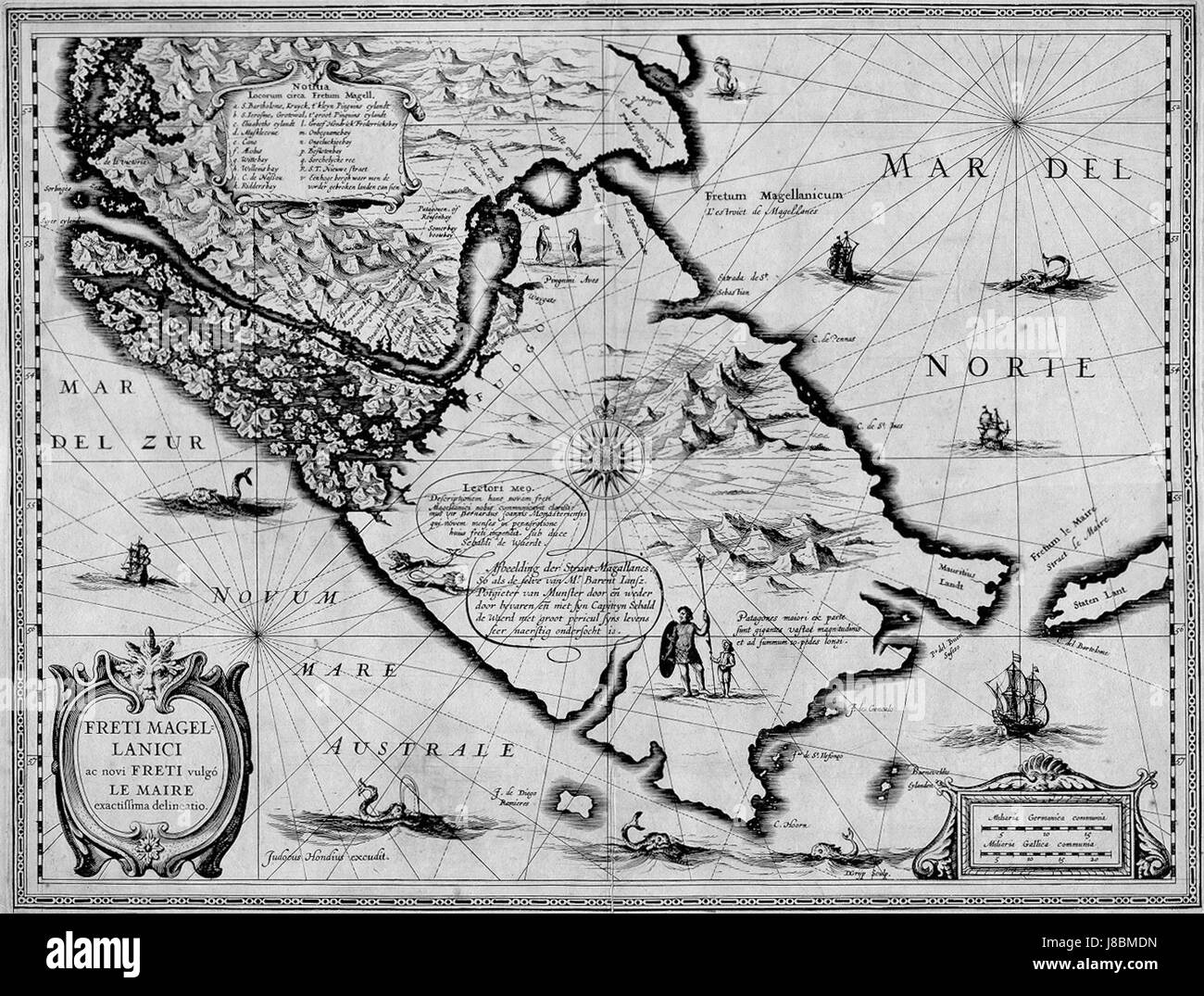 Jodocus Hondius Freti Magellanici Stockfoto