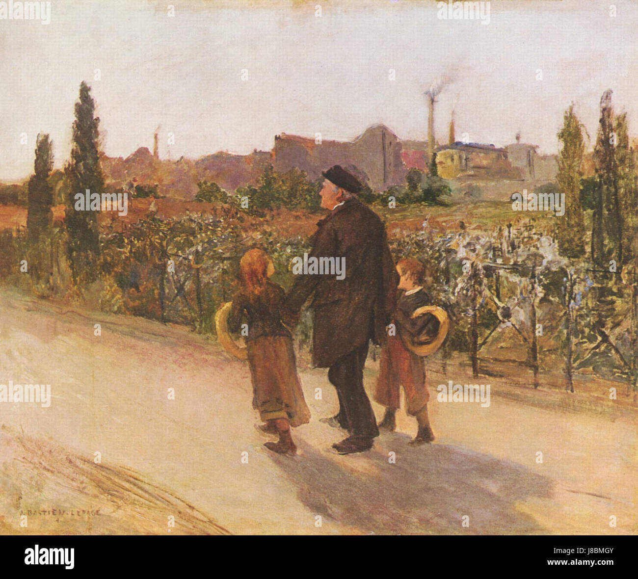 Jules Bastien-Lepage war ein französischer Maler, der für seine realistischen Darstellungen des ländlichen Lebens bekannt war. Seine Werke reflektierten oft die Naturalismusbewegung des späten 19. Jahrhunderts und fokussierten sich auf Szenen aus dem Alltag. Stockfoto