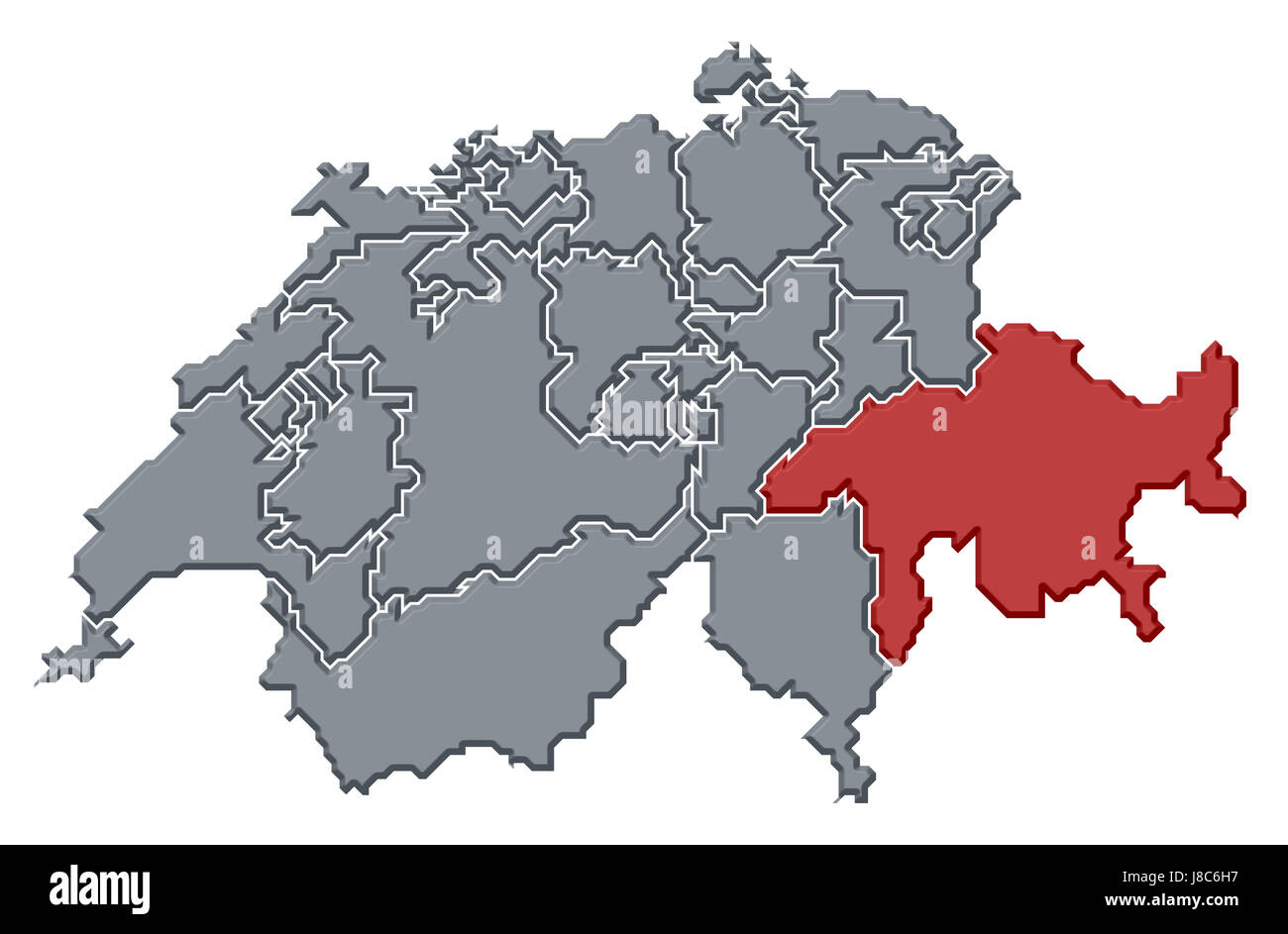 Schweiz, Karte, Atlas, Karte der Welt, Profil, symbolische und politische, Farbe, Stockfoto