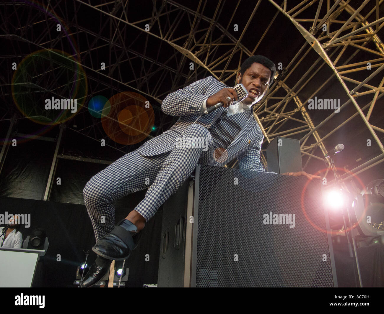 Vintage Trouble American R&B Band. Ty Taylor-Lead-Sänger Stockfoto