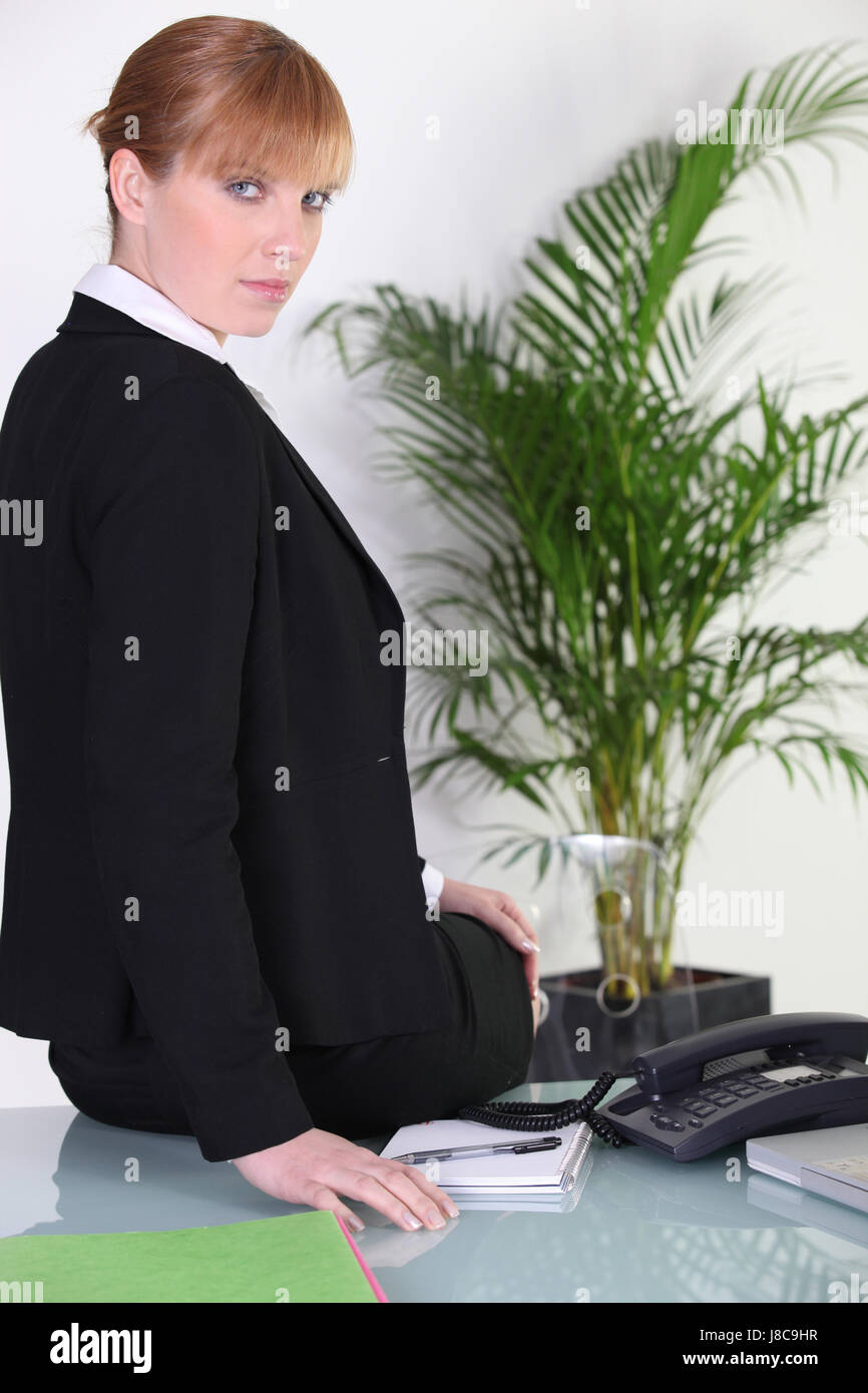 Frau, Telefon, Handy, erfolgreich, erfolgreiche, Schreibtisch, Befehl, Gesicht, schwarz, Stockfoto