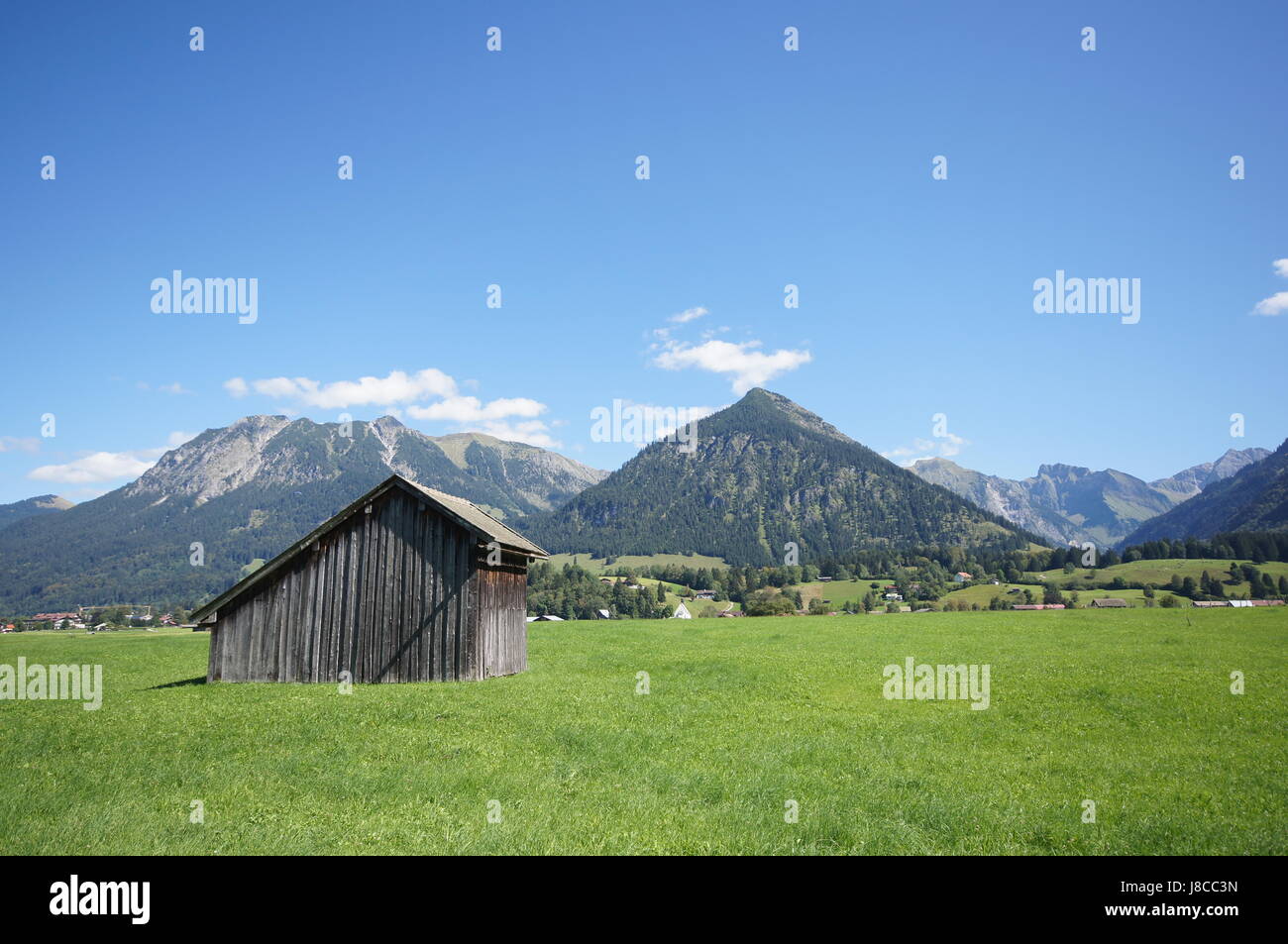 Alpen, Alp, stabil, Allgu, Heuhaufen, Stall, Hütte, Hütte, Berge, Alpen, Alm, Stockfoto