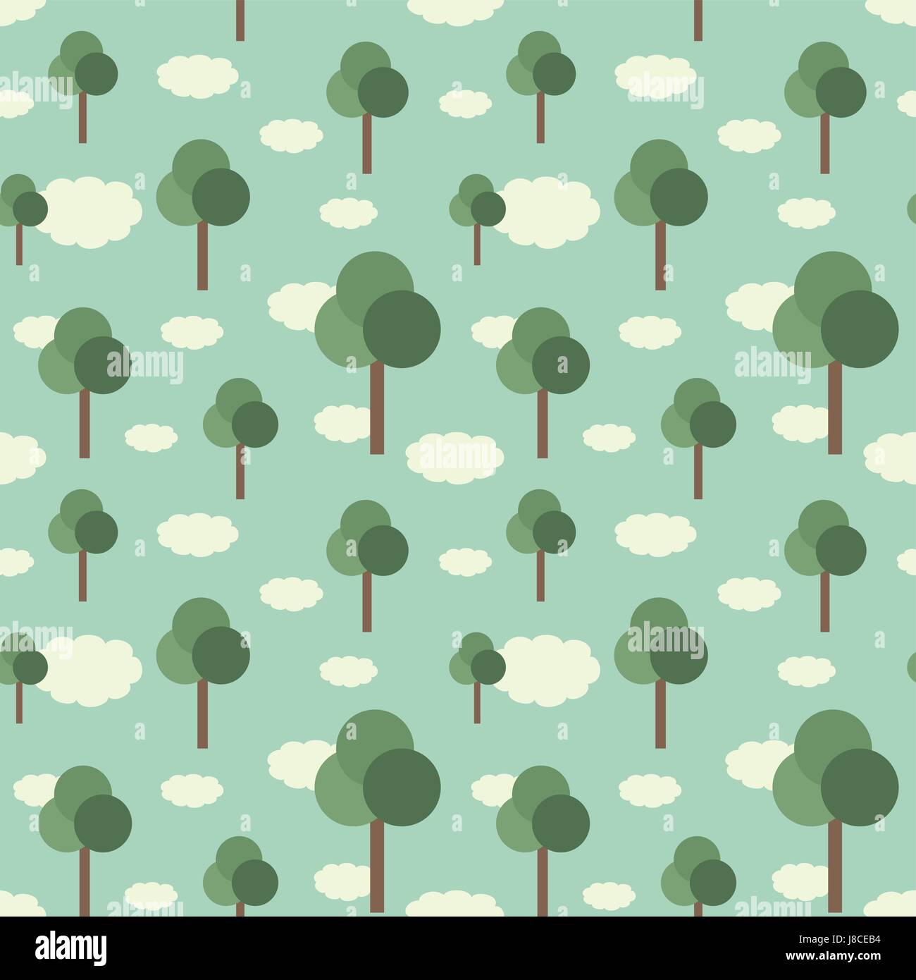 Bäume und Wolken Retro-Vektor Musterdesign Hintergrund Stock Vektor