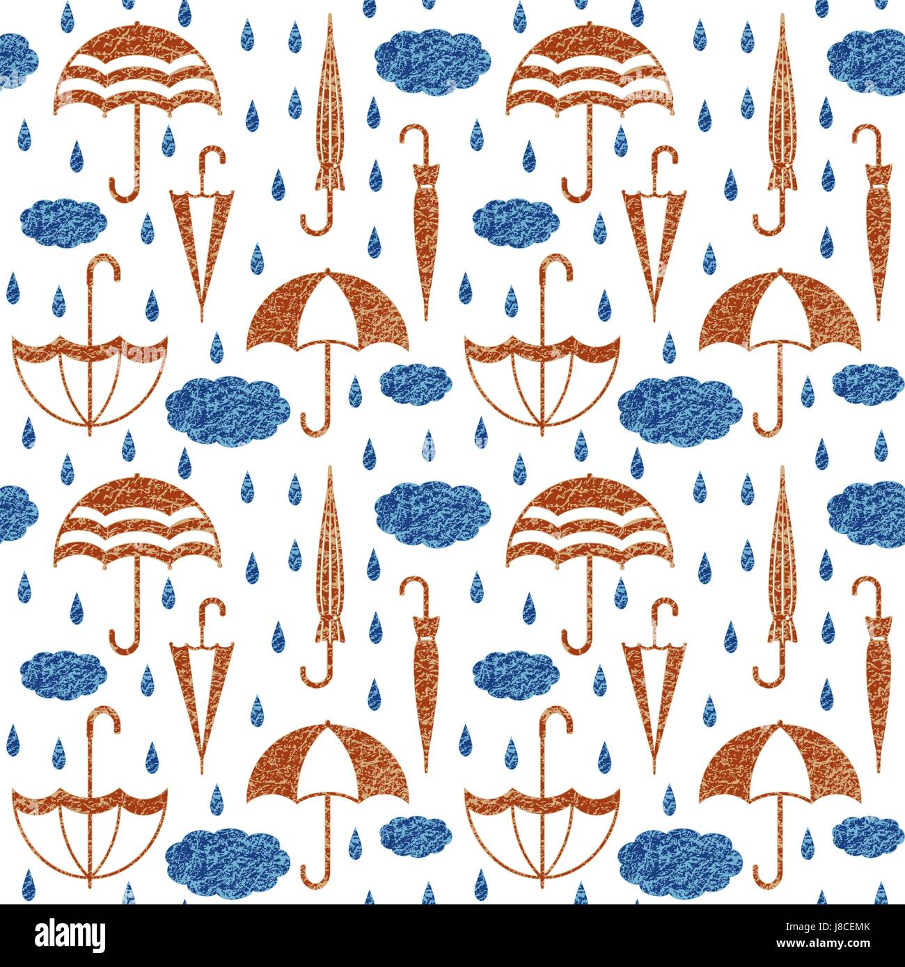 Regenschirm, Regen, Regen, Wetter, Wolke, Regentropfen, bewölkt, nahtlose Muster, Hintergrund, Symbol, Saison, Herbst, Herbst, Frühling, Natur, Vektor, illus Stock Vektor