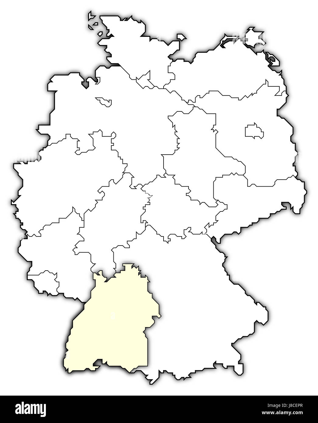 Karte von Deutschland, Baden-Württemberg hervorgehoben Stockfoto