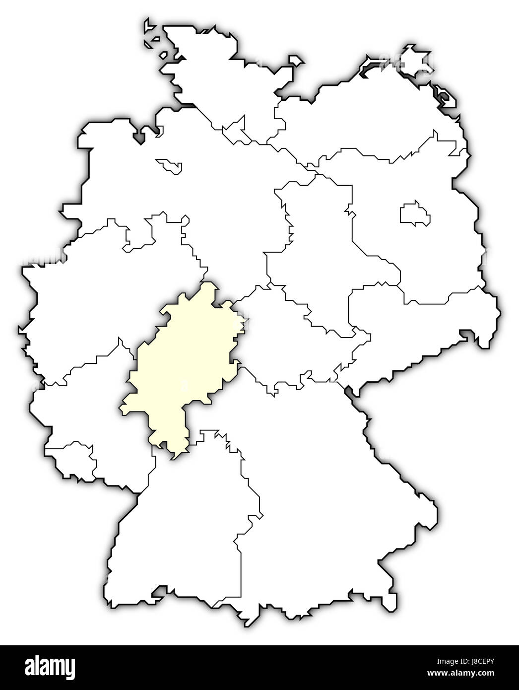 Karte von Deutschland, Hessen hervorgehoben Stockfoto