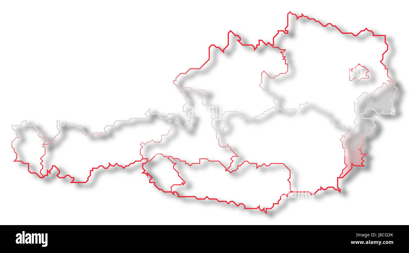 Österreich, Karte, Atlas, Karte der Welt, Profil, symbolische und politische, Farbe, Stockfoto