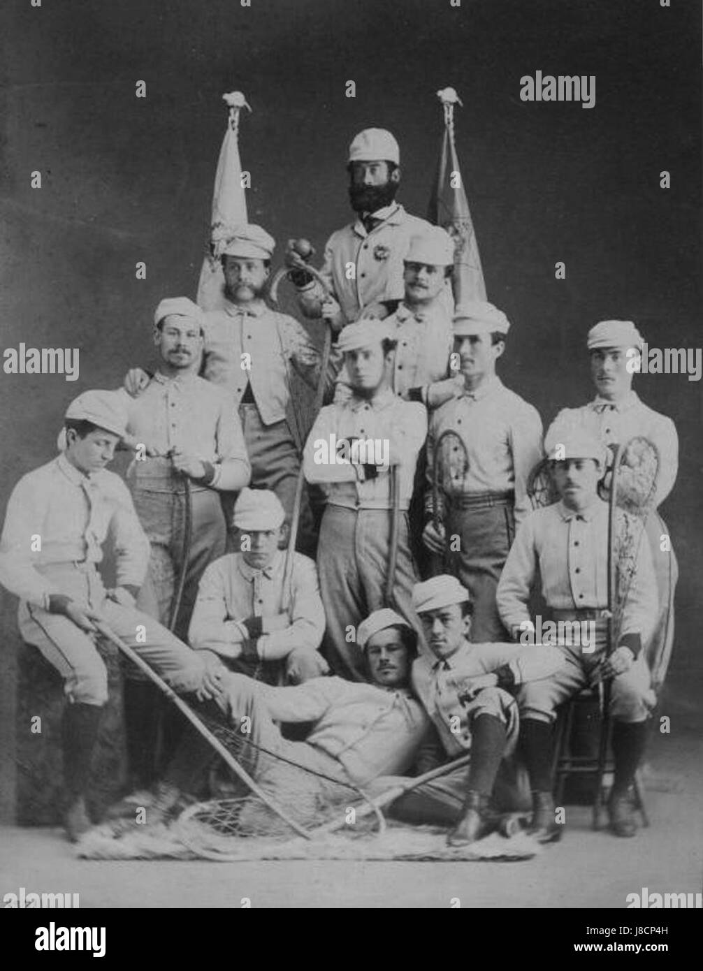 Der Montreal Lacrosse Club, gegründet 1867, war eines der ersten organisierten Lacrosse-Teams in Kanada und trug zur Entwicklung des Sports in Nordamerika bei. Der Verein spielte eine wichtige Rolle bei der Förderung von Lacrosse und der Ausweitung seiner Popularität. Stockfoto