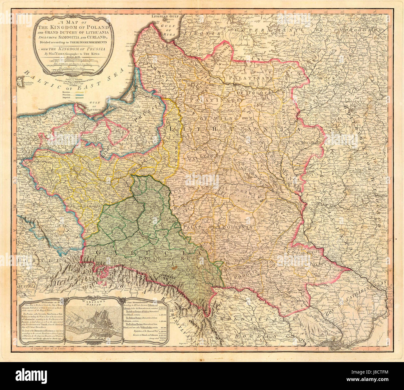 Karte der Teilung des Königreichs Polen und das Großfürstentum Litauen aus dem Jahr 1799 Stockfoto