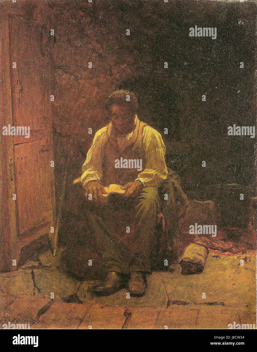 Eastman Johnsons Gemälde „der Herr ist mein Schäferhund“ zeigt eine heitere und spirituelle Szene, die die biblische Passage veranschaulicht. Das Kunstwerk ist bekannt für seine liebevolle Darstellung der Beziehung zwischen dem Hirten und der Herde, die Johnsons Beherrschung bei der Erfassung von Emotionen durch realistische Details demonstriert. Stockfoto