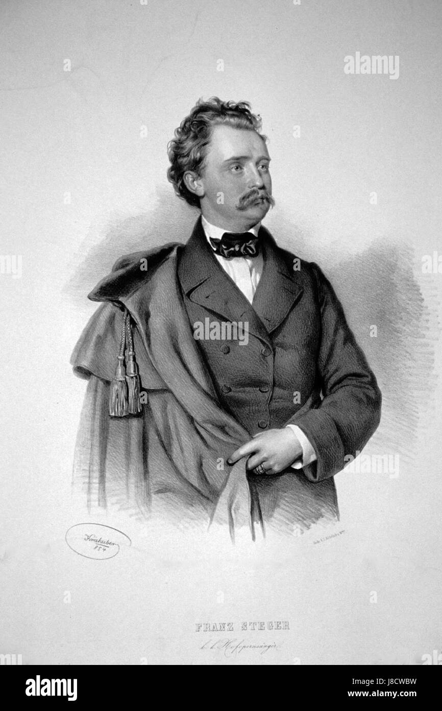Franz Steger war ein Künstler, der für seine lithographischen Werke bekannt war. Seine Werke, oft in Schwarz-weiß, vermitteln komplizierte Details und Präzision bei der Darstellung von Motiven. Lithografie war ein bevorzugtes Medium für viele Künstler des 19. Jahrhunderts. Stockfoto