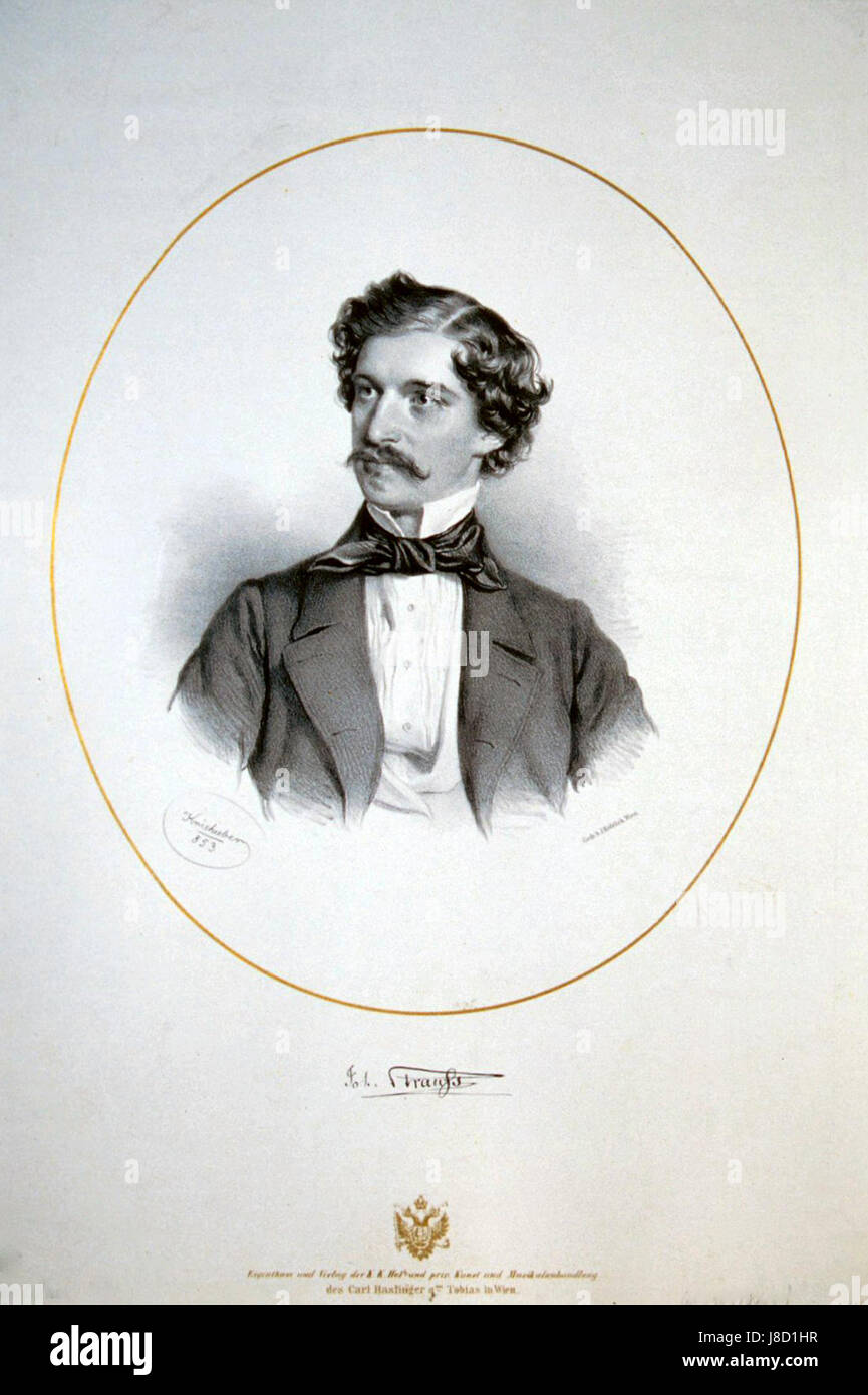 Johann Strauss II., bekannt als „Walzkönig“, war ein österreichischer Komponist, der für seine leichte Musik, insbesondere seine Walzer, berühmt war. Diese Lithografie fängt sein Gleichnis ein und repräsentiert seinen nachhaltigen Einfluss auf die europäische Musik. Stockfoto