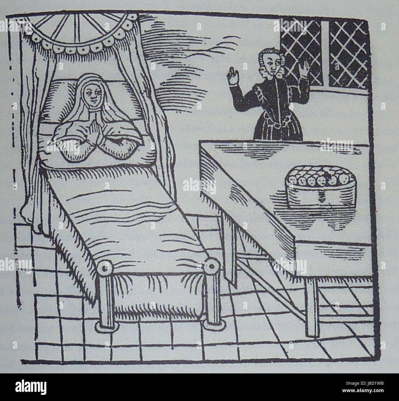 Das Gemälde „Klagende Lady Kindbett“ zeigt die Trauer und Trauer einer Adligen und stellt einen bedeutenden emotionalen Moment in der historischen Kunst dar. Stockfoto