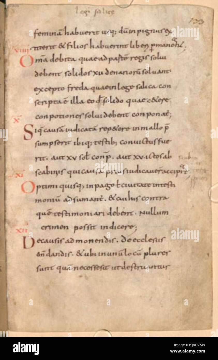 Das Lex Baiuvariorum Missorum ist ein frühmittelalterliches Dokument, das die Gesetze der Bayern, insbesondere die Bestimmungen über Missionare und die Verbreitung des Christentums, beschreibt. Stockfoto