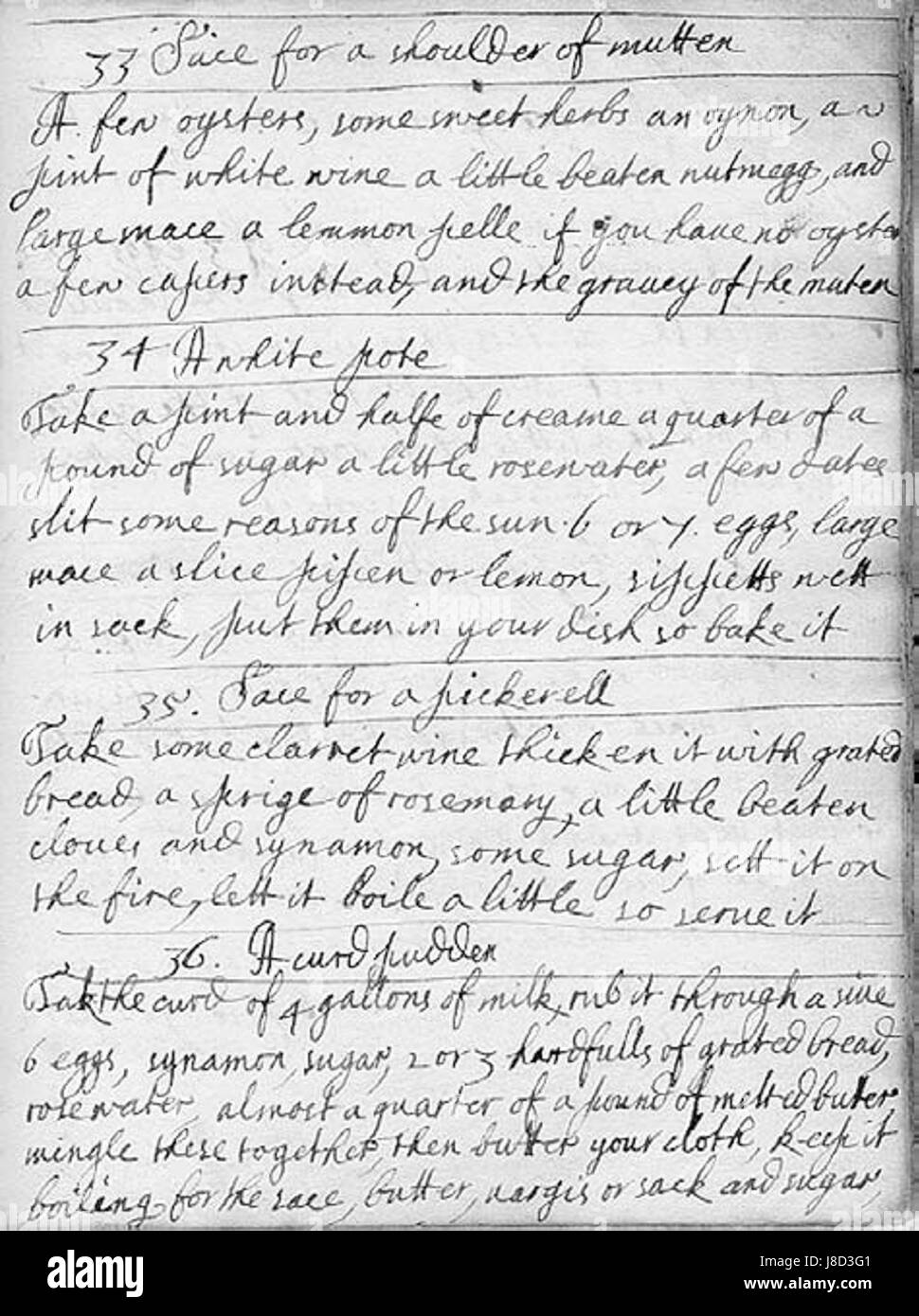 Manuskript-Kochbuch von Frances Boothby 1660 Stockfoto