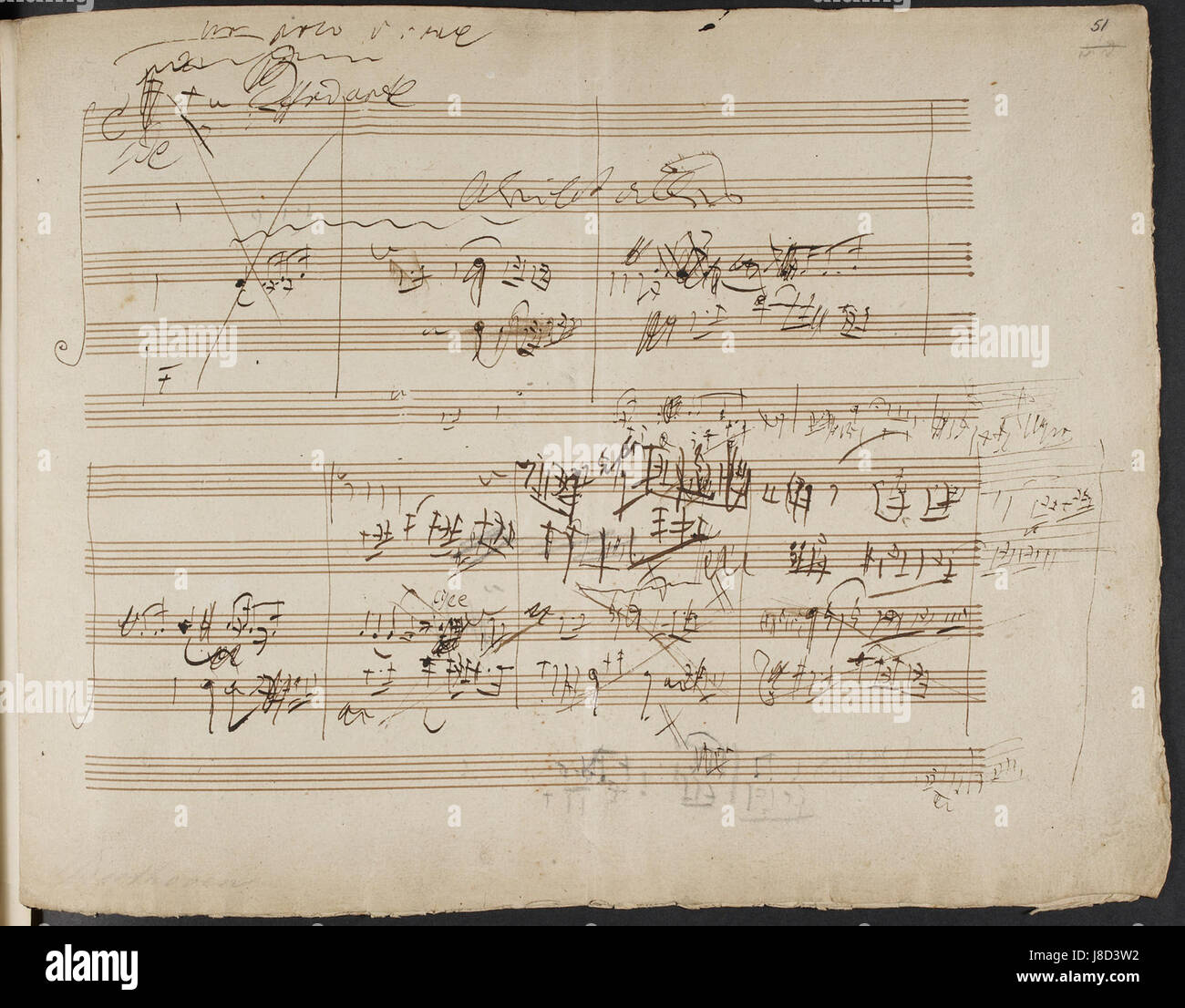 Ludwig van Beethoven Skizzen für Streichquartett op. 131. (BL hinzufügen MS 38070 f. 51r) Stockfoto