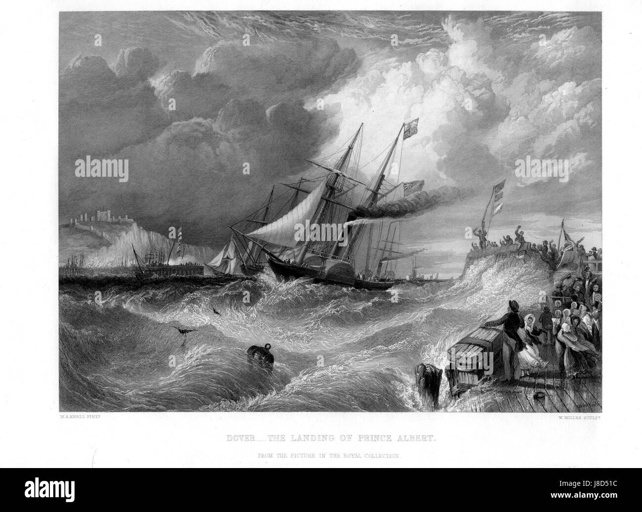 Dover die Landung von Prinz Albert Kupferstich von William Miller nach Knell Stockfoto