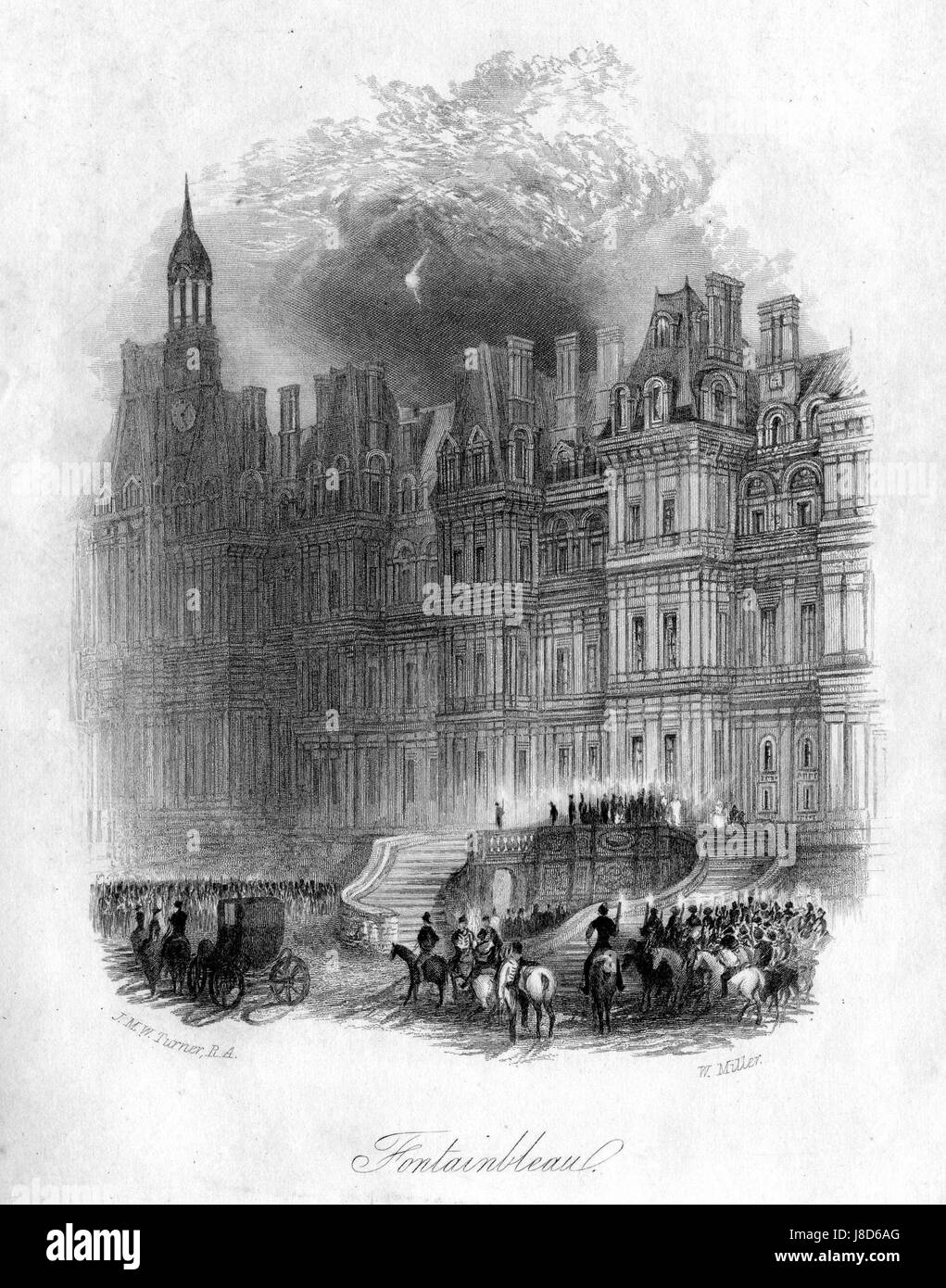 Fontainebleau Kupferstich von William Miller nach Turner R538 Stockfoto