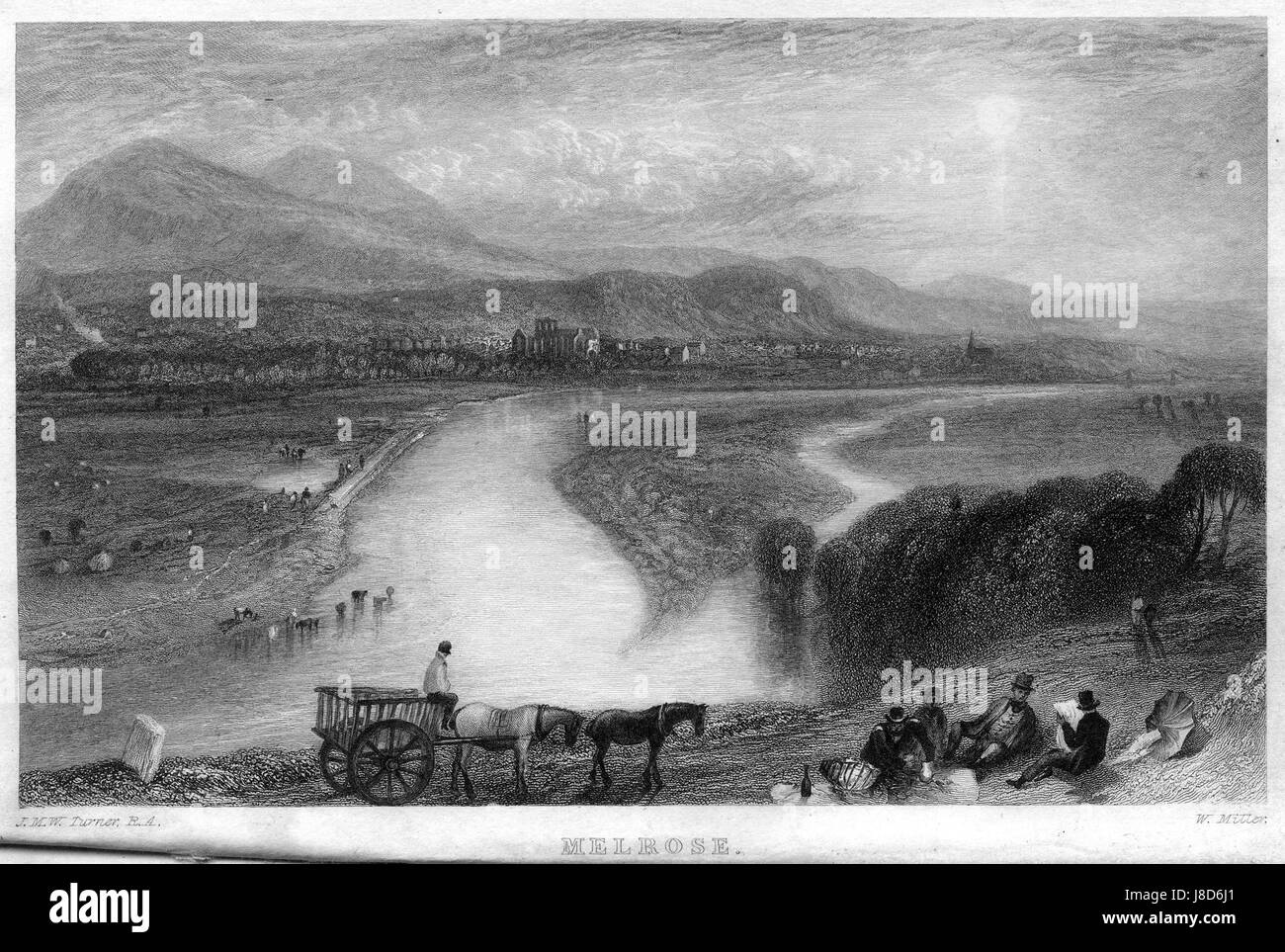 Melrose Kupferstich von William Miller nach Turner R503 Stockfoto