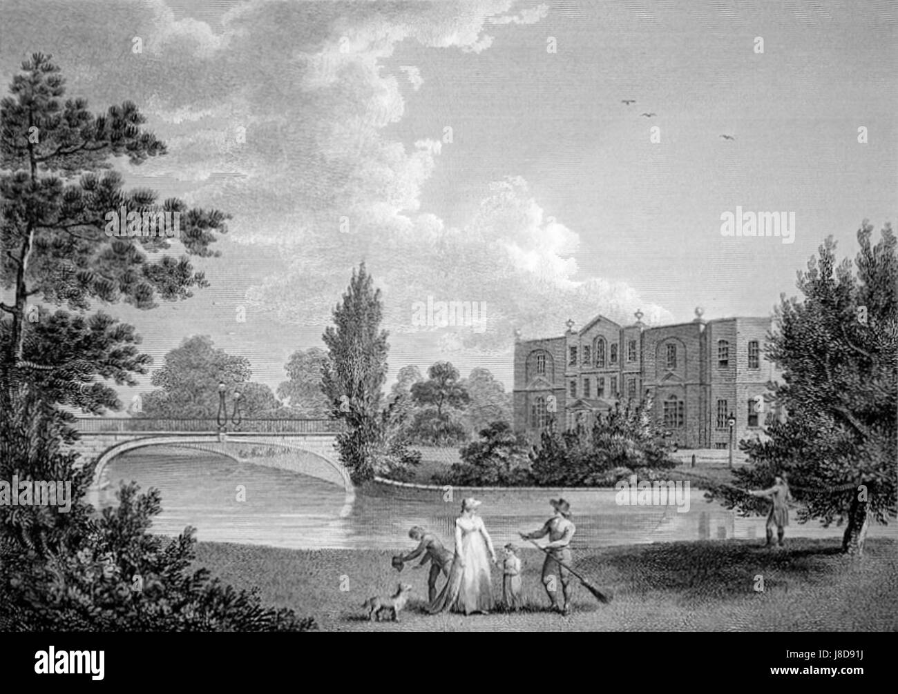 MertonPlaceEngraving18Century Stockfoto