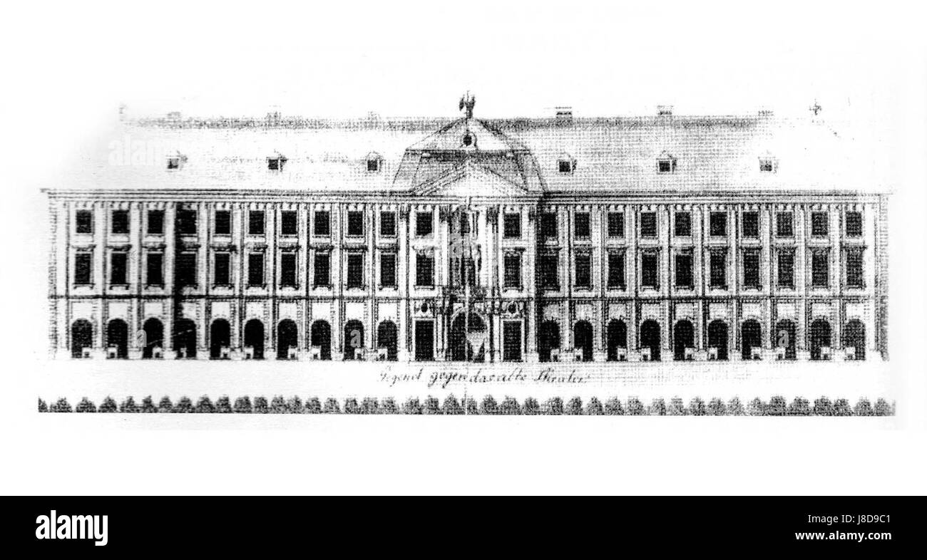 Dies bezieht sich auf ein architektonisches Projekt für ein Hotel am Castrum-Platz. Die Planungs- und Planungsphase kann historische oder zeitgenössische Einflüsse der Stadtentwicklung widerspiegeln. Stockfoto