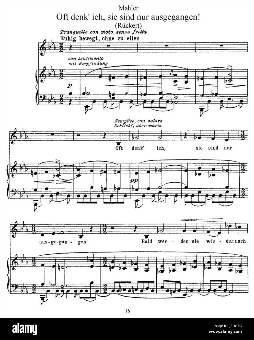 Kindertotenlieder von Gustav Mahler ist ein Liederzyklus nach den Gedichten von Friedrich RÃ¼ckert, der sich mit dem Thema Kindertod beschäftigt. Dieses emotional kraftvolle Werk reflektiert Trauer, Verlust und Trauer, ein bedeutendes Stück in Mahlerâ musikalischer Karriere. Stockfoto