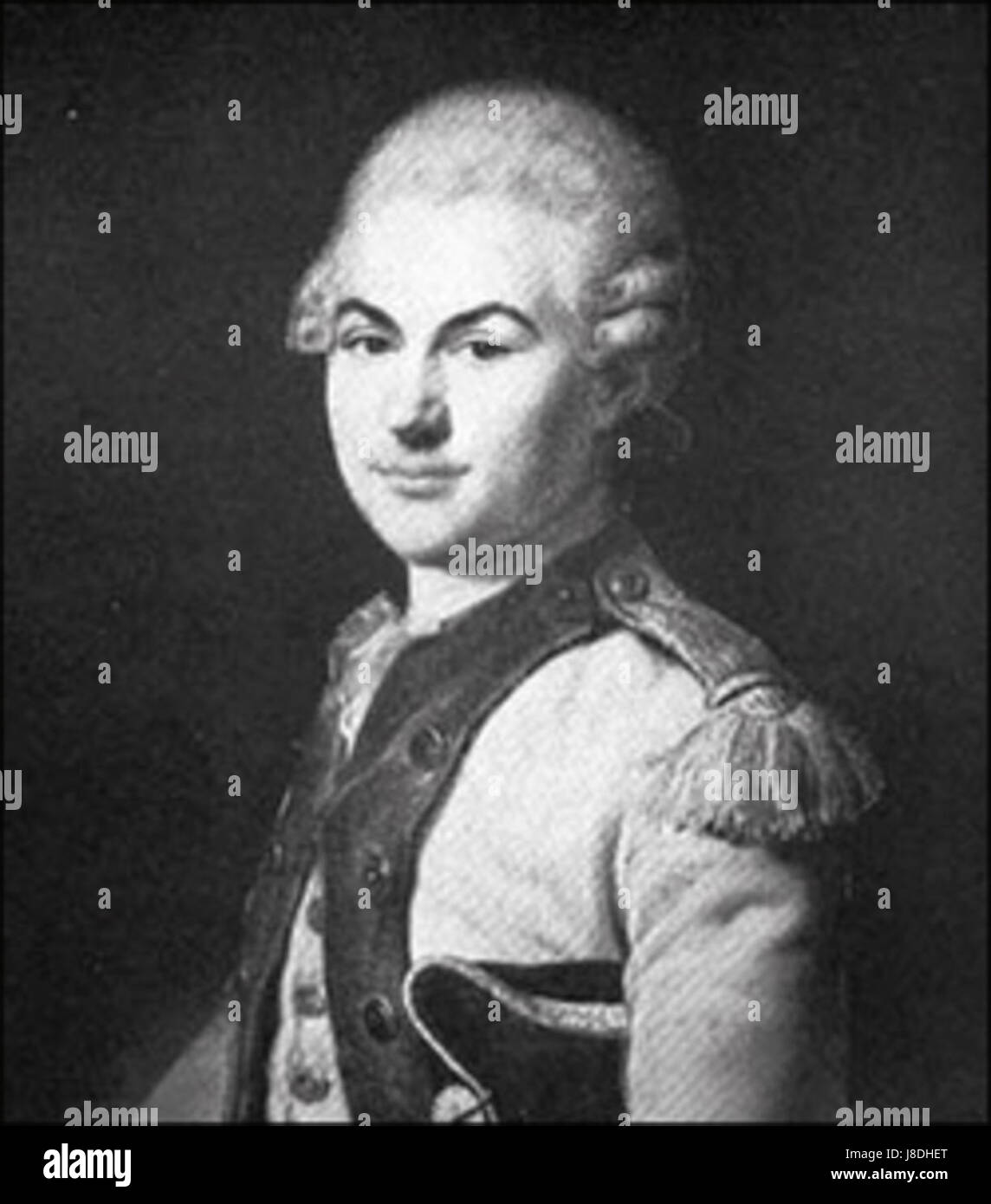 Donatien Marie Joseph de Rochambeau war ein französischer General, der eine Schlüsselrolle im Amerikanischen Unabhängigkeitskrieg spielte, insbesondere während der Belagerung von Yorktown 1781. Seine Beiträge halfen dem amerikanischen Sieg gegen die britischen Truppen. Stockfoto