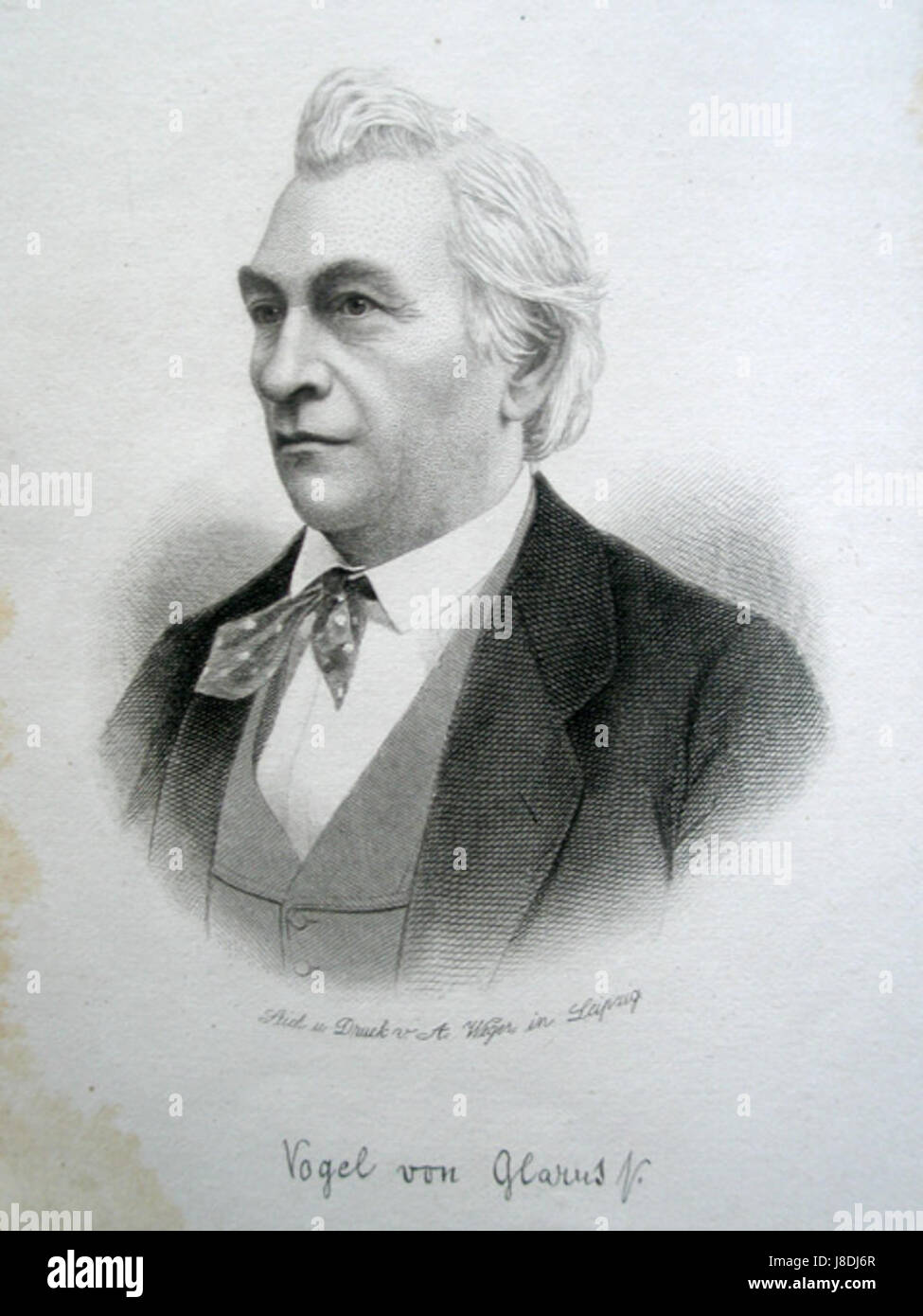 Eine historische Darstellung von Jakob Vogel, einer Figur, die für seine Beiträge zur deutschen Kultur und Geschichte bekannt ist, dargestellt in einem Porträt im Stil des 19. Jahrhunderts. Stockfoto