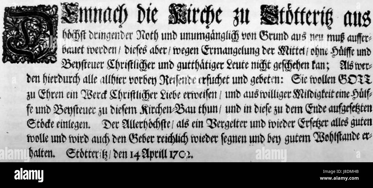 Es handelt sich um einen Einblattdruck aus dem Jahr 1702, der die Marienkirche in Leipzig darstellt, eine historische Kirche in Deutschland, die für ihre architektonische Bedeutung bekannt ist. Stockfoto