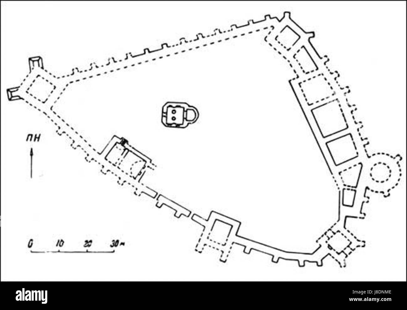 Dies ist eine schematische Karte oder ein Plan der Burg Grodno (Zamok) in Weißrussland. Die Burg in Grodno hat bedeutenden historischen Wert und ist ein prominentes Wahrzeichen der Region. Stockfoto