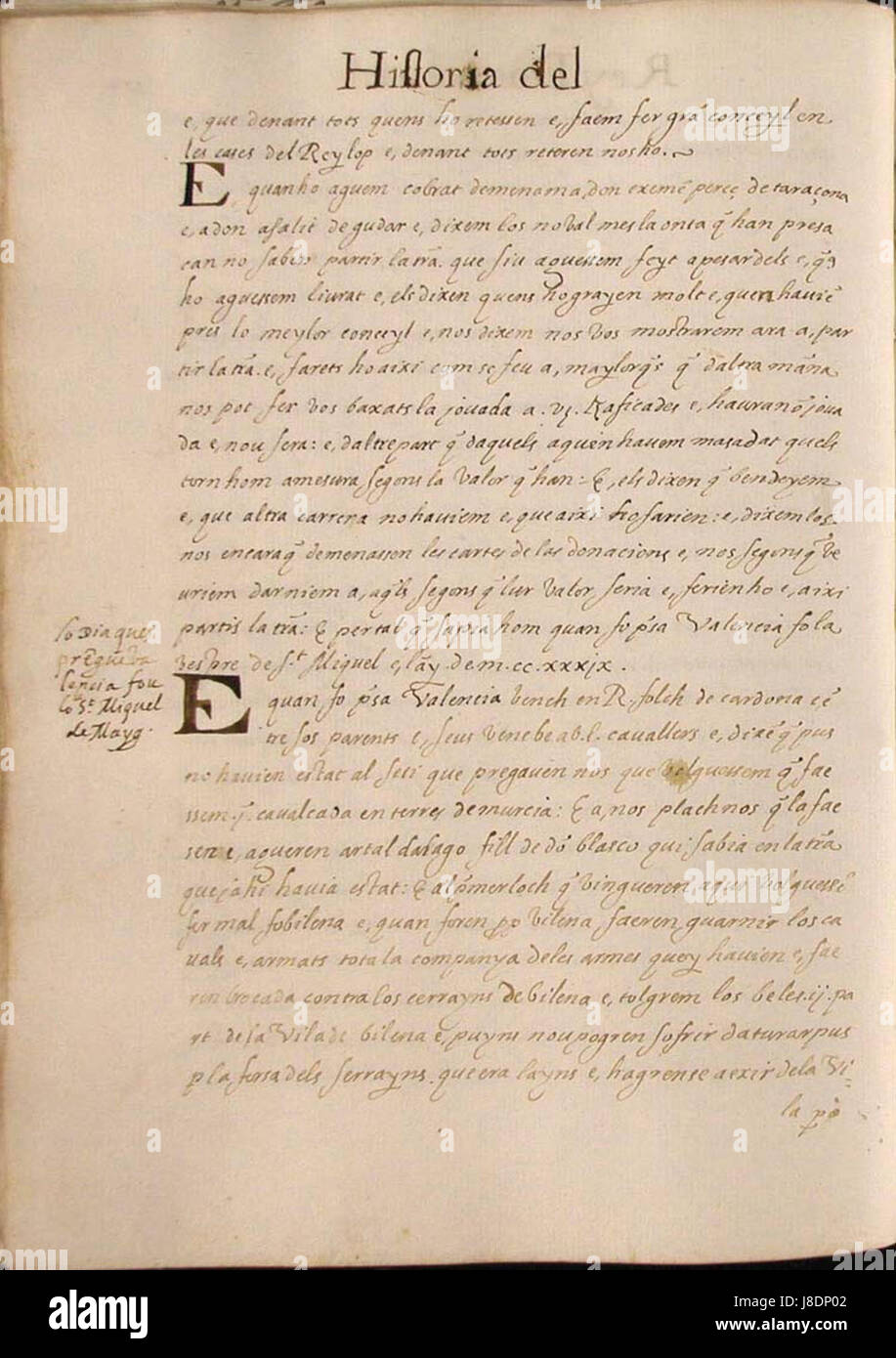 Ein historischer Bericht über König Jakob I. von Aragon, auch bekannt als Jakob der Eroberer. Dieses Werk von 1619 dokumentiert seine Herrschaft, seine militärischen Feldzüge und seinen Einfluss auf die Krone von Aragon. Stockfoto