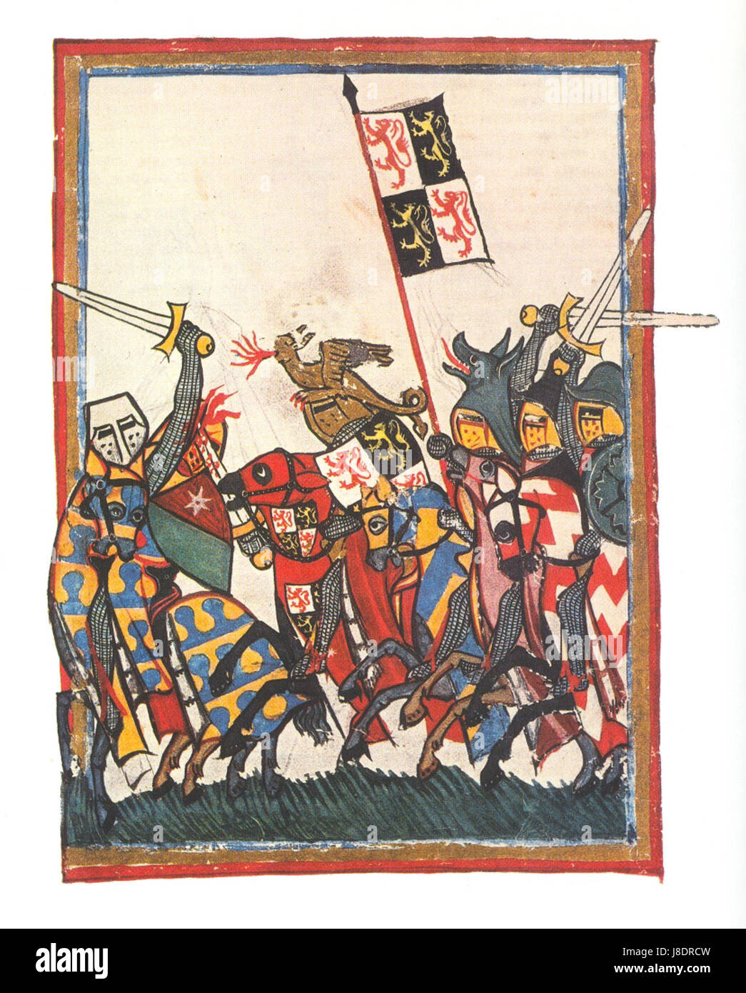 Die Heidelberger Liederhandschrift, die Johann von Brabant zugeschrieben wird, ist eine mittelalterliche Handschrift mit Liedern und Gedichten. Es ist ein bedeutendes historisches Artefakt, das Einblicke in mittelalterliche europäische Musik und Literatur bietet. Stockfoto