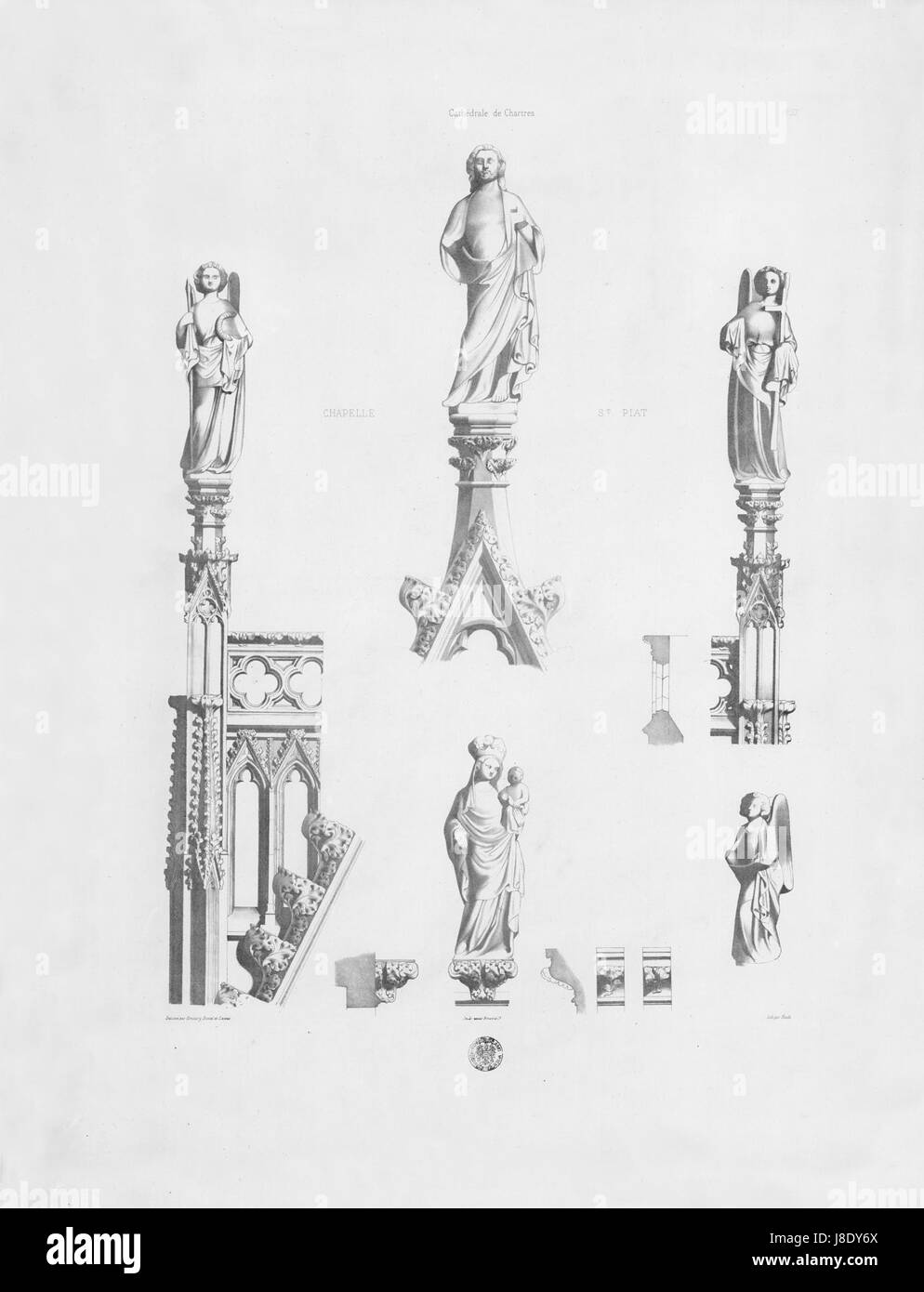 Monografie De La Cathedrale de Chartres 34 Chapelle de Saint Piat Details Statuen Lithographie Stockfoto