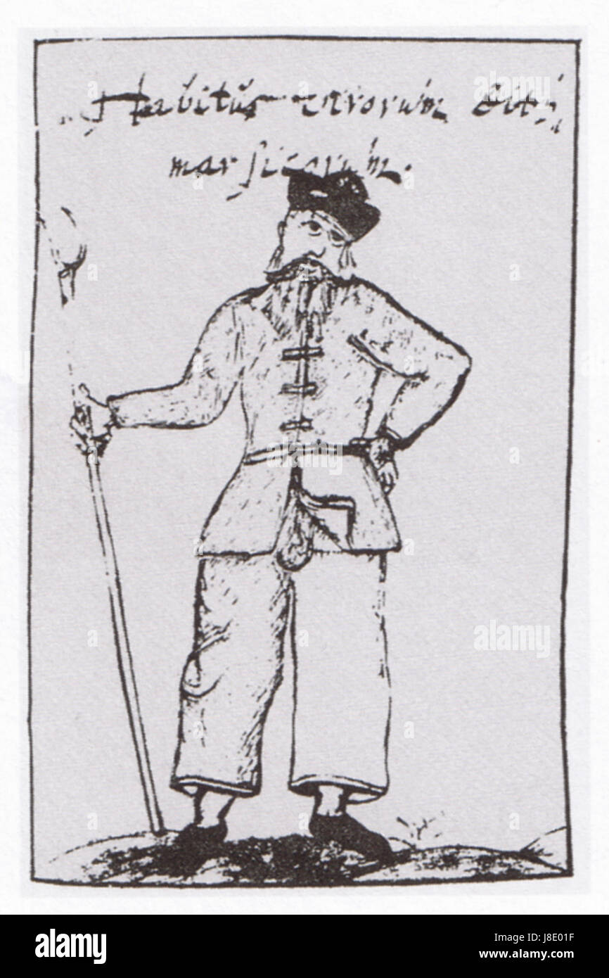 Das Bild bezieht sich auf Dithmarscher, eine Region in Norddeutschland, um 1640. Dieser Zeitraum ist aufgrund seiner Rolle in der Agrar- und Sozialgeschichte der Region sowie der Auswirkungen des Dreißigjährigen Krieges von Bedeutung. Stockfoto