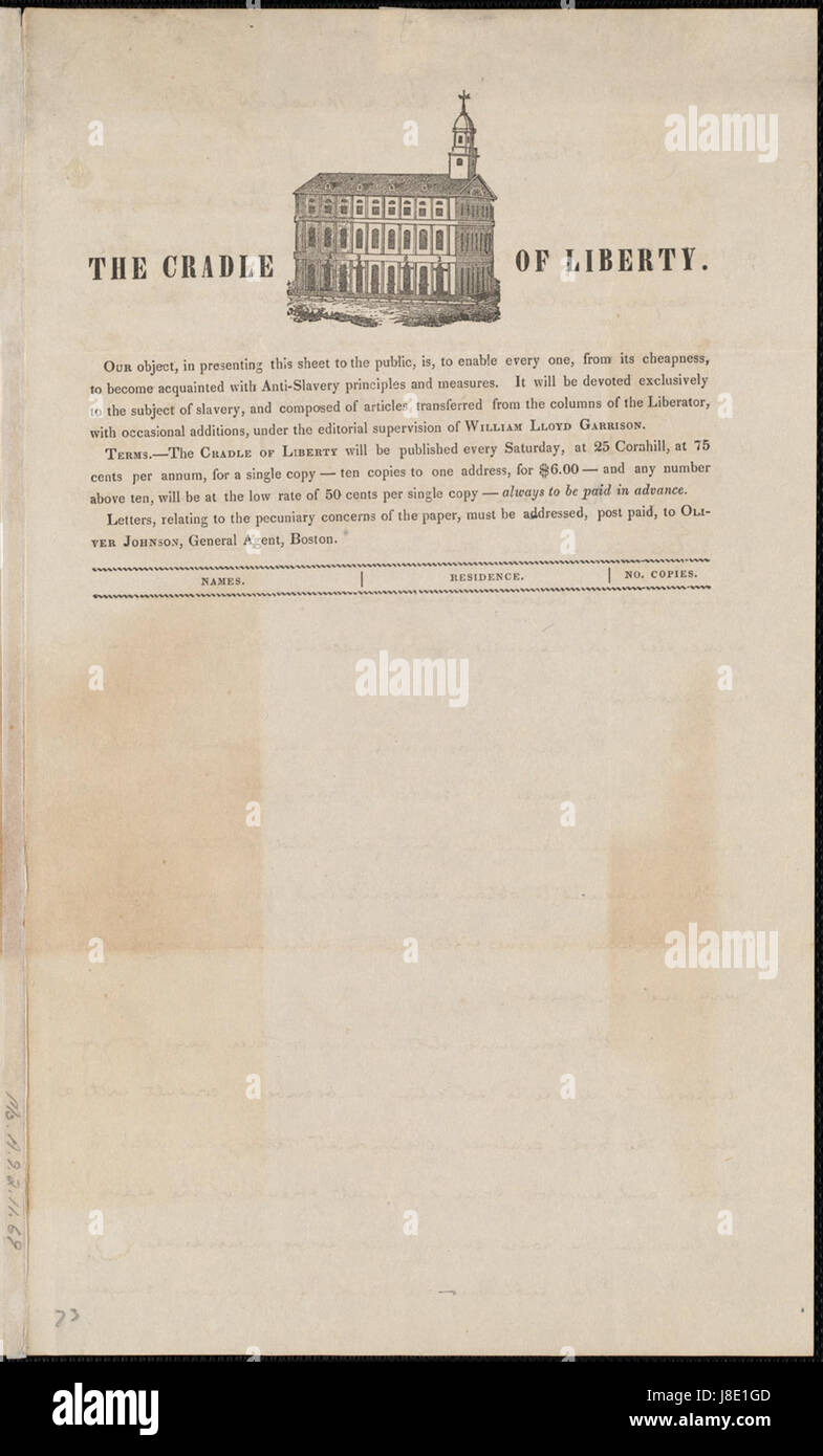 Von Caroline Weston an unbekannte Empfänger; Montag, 25. März 1839 p1 Stockfoto