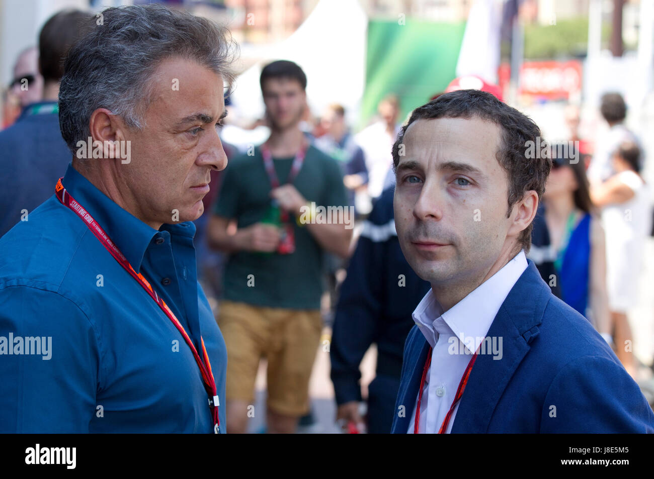 Monte Carlo, Monaco. 28. Mai 2017. F1 Grand Prix von Monaco, Jean Alesi und Nicolas Todt FIA Formula One World Championship | Nutzung weltweit Credit: Dpa/Alamy Live-Nachrichten Stockfoto