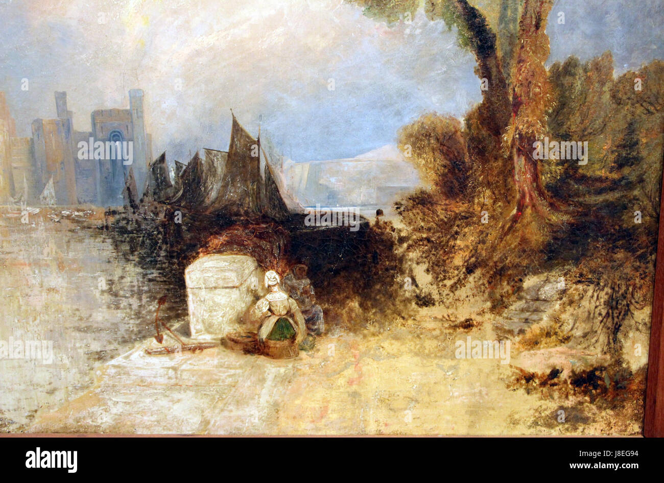 Dieses Gemälde von Joseph Mallord William Turner aus dem Jahr 1830-35 zeigt Caernarfon Castle in Wales und zeigt Turners Meisterschaft der Landschaftsmalerei. Stockfoto