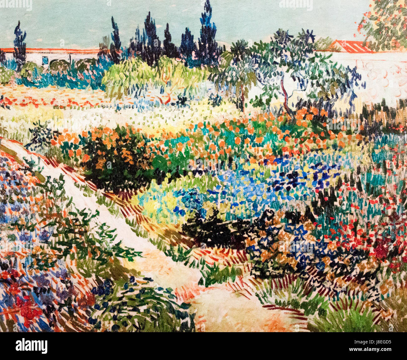 Blühender Garten mit Pfad mein Traum Stockfoto