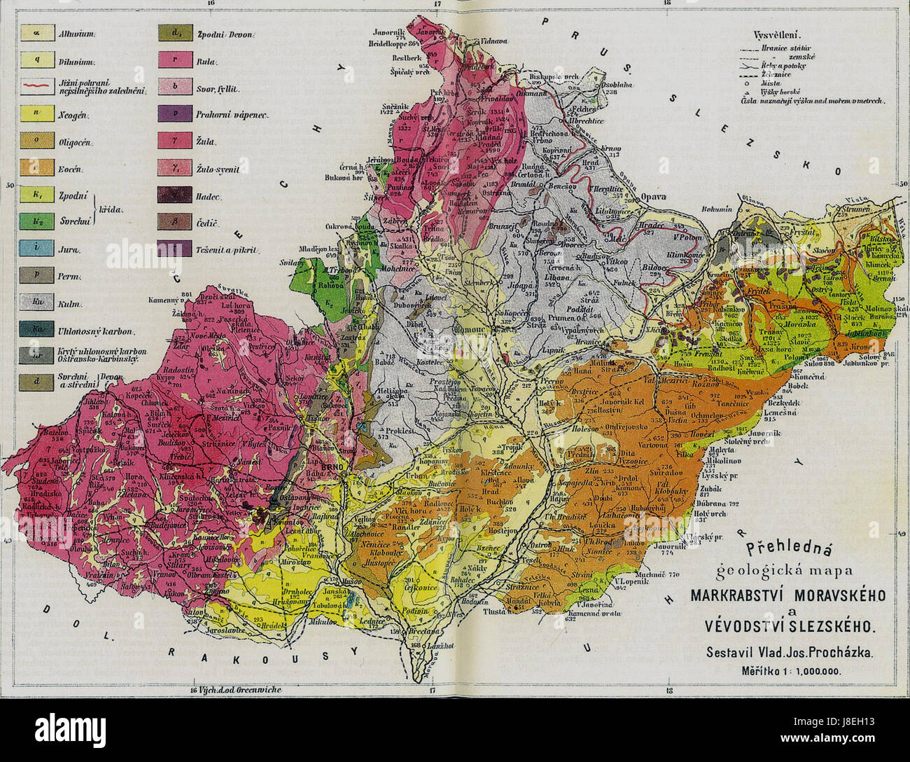 Geologische Karte von Mähren und Österreich-Schlesien Stockfoto