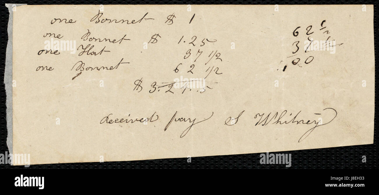 Dieses Dokument verweist auf ein Werk aus der Zeit um 1830, das von einem unbekannten Schöpfer an Deborah Weston übergeben wurde. Weitere Einzelheiten sind erforderlich, um die Natur dieses historischen Werks zu verstehen. Stockfoto