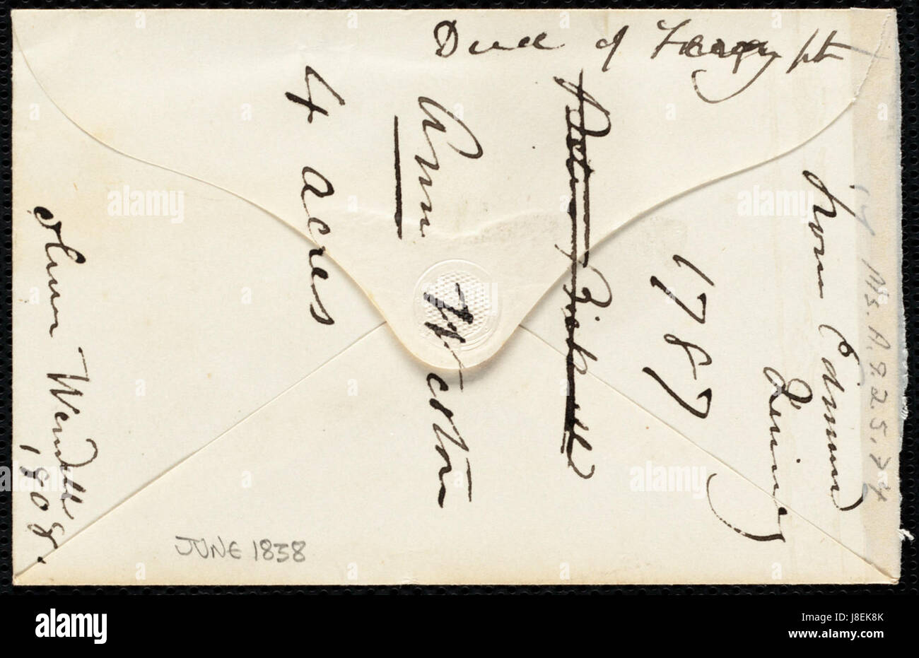 Ein Brief von R. W. Weston vom 1838, an einen unbekannten Empfänger gerichtet. Der Inhalt des Briefes gibt historische Einblicke in die Korrespondenzpraktiken und sozialen Normen der Zeit. Stockfoto