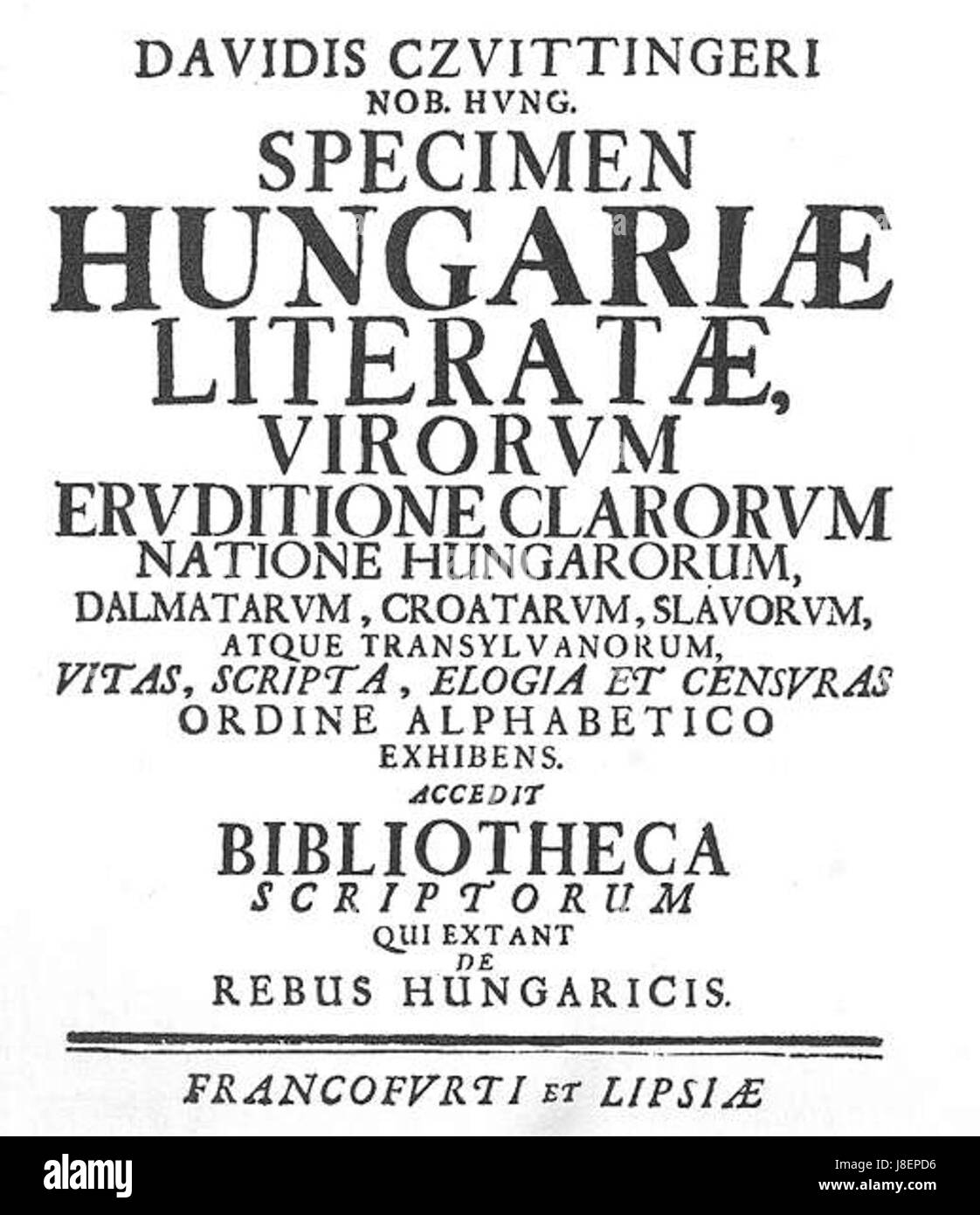 *Hungariae Literatae* bezieht sich auf ungarische literarische Werke oder Autoren. Es geht wahrscheinlich um die literarische Kultur und Geschichte Ungarns, wobei der Schwerpunkt auf den intellektuellen Beiträgen und der literarischen Tradition der countryâ liegt. Stockfoto