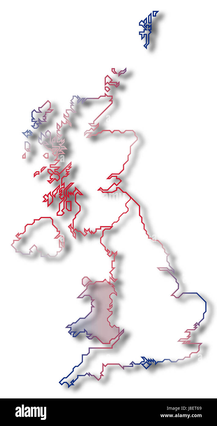 England, vereint, Königreich, Karte, Atlas, Weltkarte, Profil, symbolische, Stockfoto